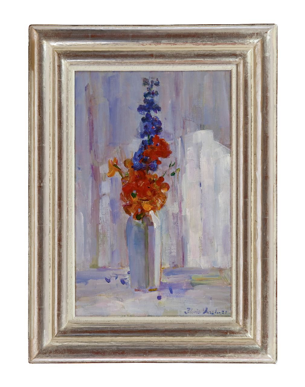 Verster van Wulverhorst (Floris Verster) F.H.  | Floris Hendrik Verster van Wulverhorst (Floris Verster), Oost-Indische kers in wit Delfts vaasje, olieverf op doek 47,9 x 30,4 cm, gesigneerd rechtsonder en gedateerd '20