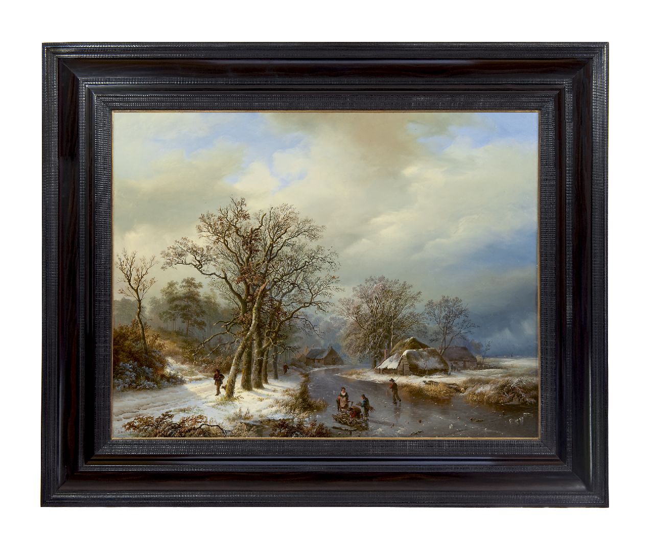 Bodeman W.  | Willem Bodeman, Winterlandschap met schaatsers en houtsprokkelaars, olieverf op paneel 58,0 x 75,4 cm, gesigneerd linksonder