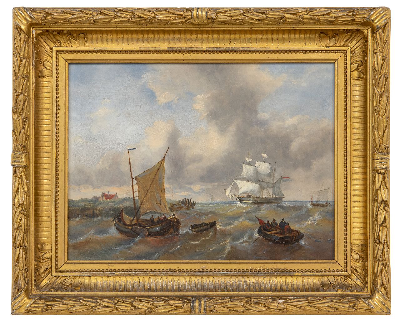 Opdenhoff (toegeschreven aan) G.W. | Witzel 'George Willem' Opdenhoff (toegeschreven aan) | Schilderijen te koop aangeboden | Schepen voor de kust in stevige bries, olieverf op paneel 23,7 x 32,0 cm Opdenhoff (toegeschreven aan) G.W. | Witzel 'George Willem' Opdenhoff (toegeschreven aan) | Schilderijen te koop aangeboden | Schepen voor de kust in stevige bries, olieverf op paneel 23,7 x 32,0 cm