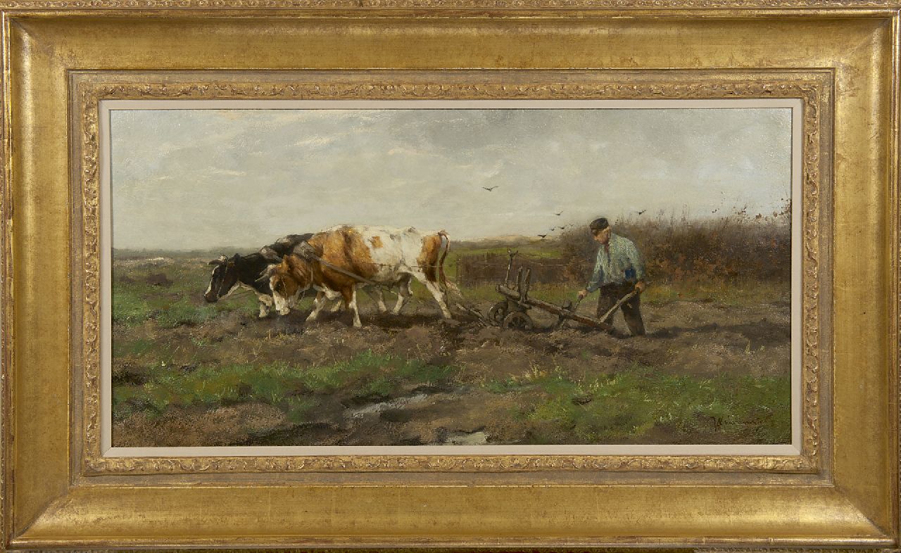 Scherrewitz J.F.C.  | Johan Frederik Cornelis Scherrewitz | Schilderijen te koop aangeboden | Ploegende boer, olieverf op doek 40,1 x 80,4 cm, gesigneerd rechtsonder
