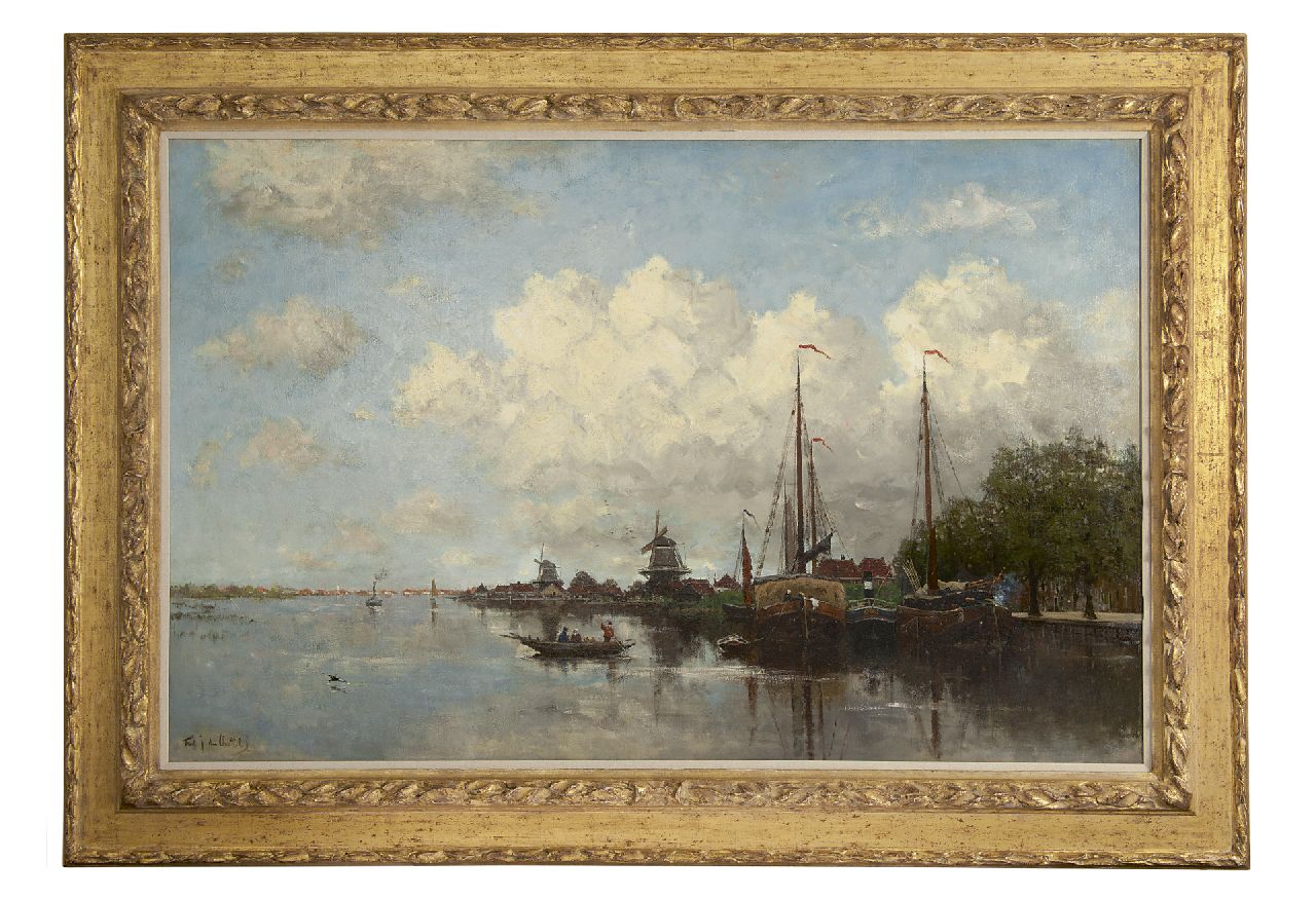 Rossum du Chattel F.J. van | Fredericus Jacobus van Rossum du Chattel | Schilderijen te koop aangeboden | Riviergezicht bij Rotterdam, olieverf op doek 90,0 x 140,5 cm, gesigneerd linksonder Rossum du Chattel F.J. van | Fredericus Jacobus van Rossum du Chattel | Schilderijen te koop aangeboden | Riviergezicht bij Rotterdam, olieverf op doek 90,0 x 140,5 cm, gesigneerd linksonder