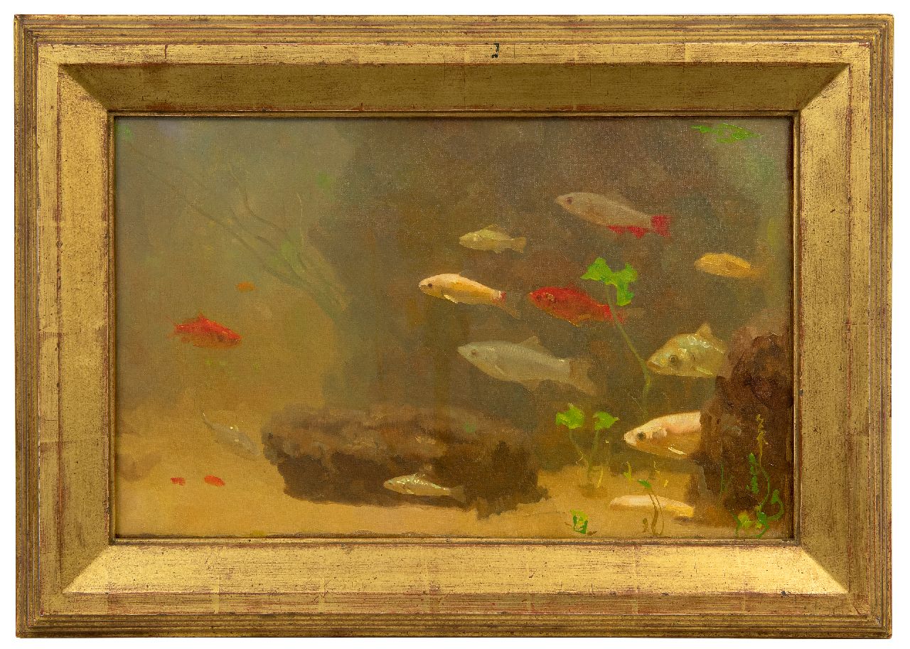 Dijsselhof G.W.  | Gerrit Willem Dijsselhof | Schilderijen te koop aangeboden | Goud- en zilvervissen, olieverf op doek 31,0 x 50,0 cm, gesigneerd rechtsonder met monogram