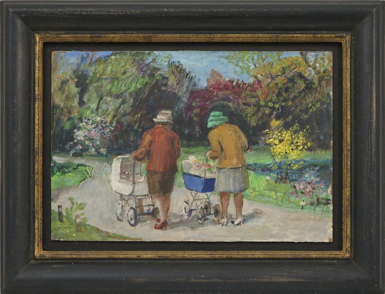 Kamerlingh Onnes H.H. | 'Harm' Henrick Kamerlingh Onnes, In het park, olieverf op board 22,0 x 32,0 cm, gesigneerd linksonder met monogram en gedateerd '65 Kamerlingh Onnes H.H. | 'Harm' Henrick Kamerlingh Onnes, In het park, olieverf op board 22,0 x 32,0 cm, gesigneerd linksonder met monogram en gedateerd '65