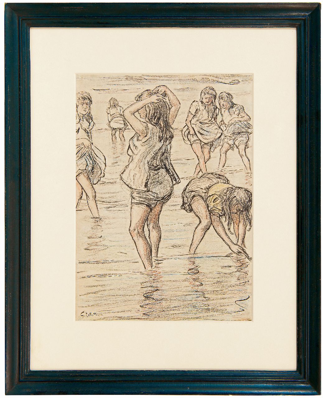 Staller G.J. | Gerard Johan Staller | Aquarellen en tekeningen te koop aangeboden | Pootjebaden in de zee, krijt en Oost-Indische inkt op papier 33,8 x 24,0 cm, gesigneerd linksonder Staller G.J. | Gerard Johan Staller | Aquarellen en tekeningen te koop aangeboden | Pootjebaden in de zee, krijt en Oost-Indische inkt op papier 33,8 x 24,0 cm, gesigneerd linksonder