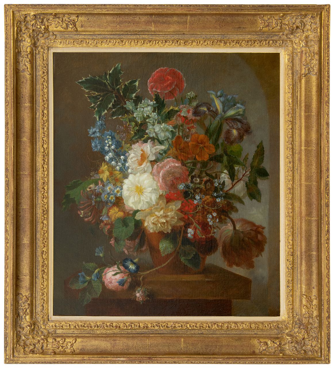 Reijerman A. | Annette 'Anna' Reijerman, Pronkstilleven op marmeren plint, olieverf op doek 59,7 x 51,6 cm, gesigneerd linksonder met initialen Reijerman A. | Annette 'Anna' Reijerman, Pronkstilleven op marmeren plint, olieverf op doek 59,7 x 51,6 cm, gesigneerd linksonder met initialen