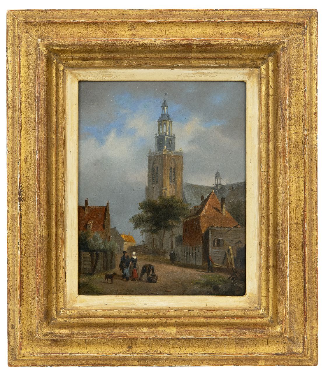 Hove B.J. van | Bartholomeus Johannes 'Bart' van Hove | Schilderijen te koop aangeboden | Dorpsgezicht met de Grote Kerk van Maassluis, olieverf op paneel 17,3 x 13,5 cm