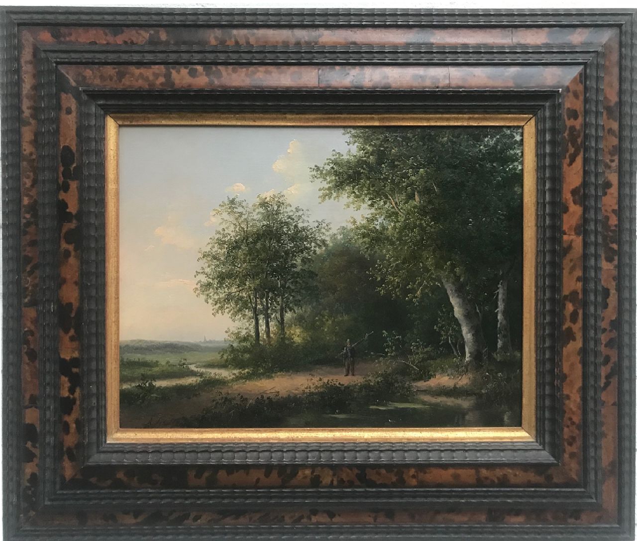 Schelfhout A.  | Andreas Schelfhout, Visser bij een bosven, olieverf op paneel 26,0 x 34,5 cm, gesigneerd linksonder en te dateren ca. 1822