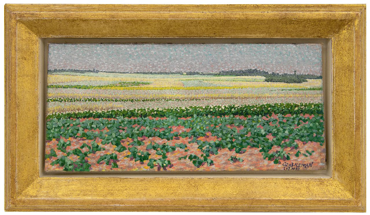 Breman A.J. | Ahazueros Jacobus 'Co' Breman, Zomerlandschap met aardappel- en boekweitvelden in het Gooi, olieverf op doek 18,7 x 40,5 cm, gesigneerd rechtsonder en gedateerd 'L 1 7 1903' Breman A.J. | Ahazueros Jacobus 'Co' Breman, Zomerlandschap met aardappel- en boekweitvelden in het Gooi, olieverf op doek 18,7 x 40,5 cm, gesigneerd rechtsonder en gedateerd 'L 1 7 1903'