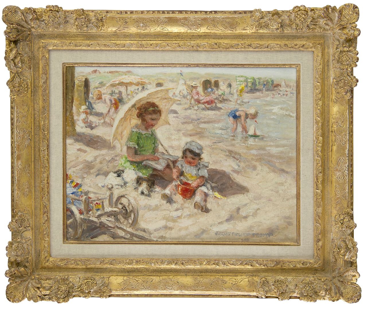 Zoetelief Tromp J. | Johannes 'Jan' Zoetelief Tromp, Een dag op het strand, olieverf op doek 30,0 x 40,0 cm, gesigneerd rechtsonder en verso Zoetelief Tromp J. | Johannes 'Jan' Zoetelief Tromp, Een dag op het strand, olieverf op doek 30,0 x 40,0 cm, gesigneerd rechtsonder en verso