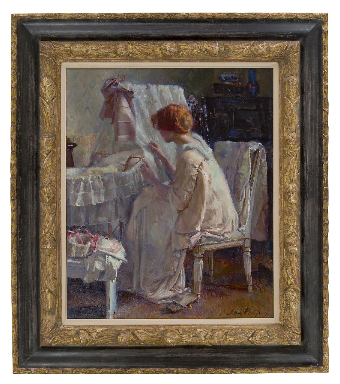 Roelofs O.W.A. | Otto Willem Albertus 'Albert' Roelofs | Schilderijen te koop aangeboden | 't Kindje slaapt, olieverf op doek 60,2 x 50,0 cm, gesigneerd rechtsonder en gedateerd '17 Roelofs O.W.A. | Otto Willem Albertus 'Albert' Roelofs | Schilderijen te koop aangeboden | 't Kindje slaapt, olieverf op doek 60,2 x 50,0 cm, gesigneerd rechtsonder en gedateerd '17