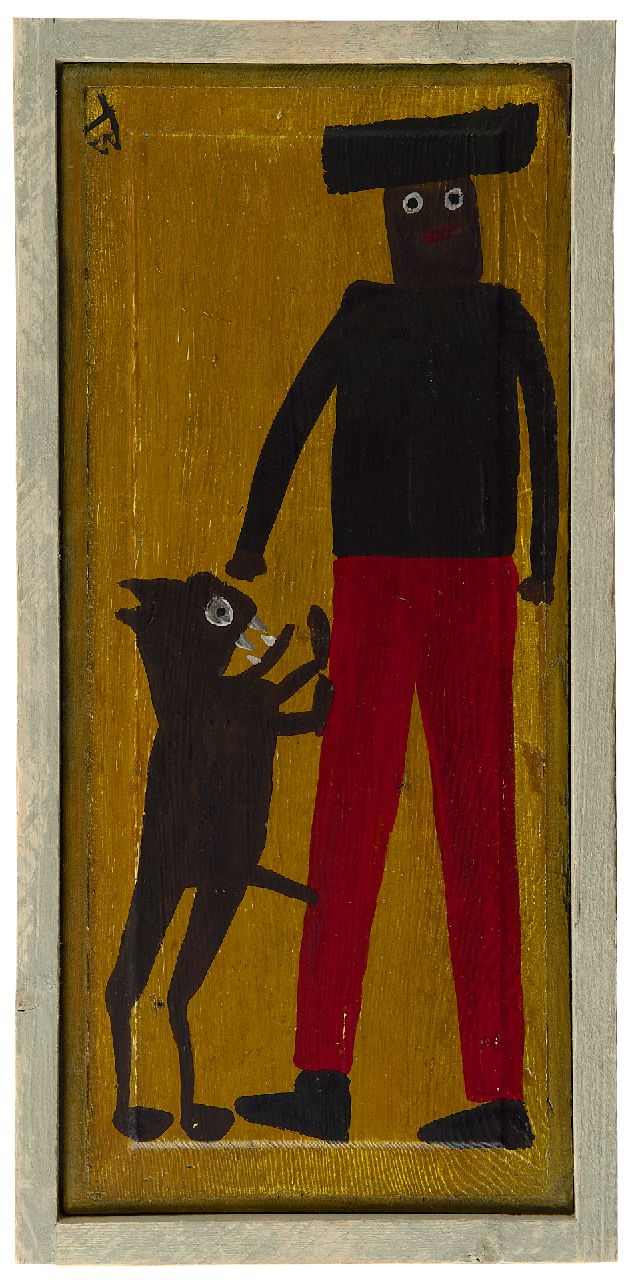 Brown T. | Timothy 'Tim' Brown, Horny dog, olieverf op paneel 60,5 x 26,5 cm, gesigneerd linksboven en verso met brandmerk en te dateren 1960-1970 Brown T. | Timothy 'Tim' Brown, Horny dog, olieverf op paneel 60,5 x 26,5 cm, gesigneerd linksboven en verso met brandmerk en te dateren 1960-1970