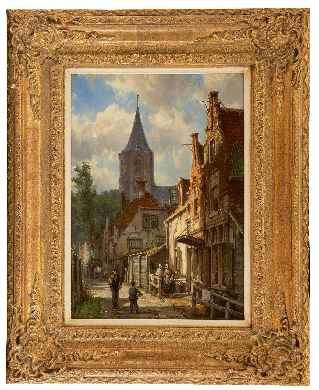 Koekkoek W. | Willem Koekkoek, Zonnig straatje met figuren, olieverf op paneel 32,3 x 23,0 cm, gesigneerd rechtsonder Koekkoek W. | Willem Koekkoek, Zonnig straatje met figuren, olieverf op paneel 32,3 x 23,0 cm, gesigneerd rechtsonder