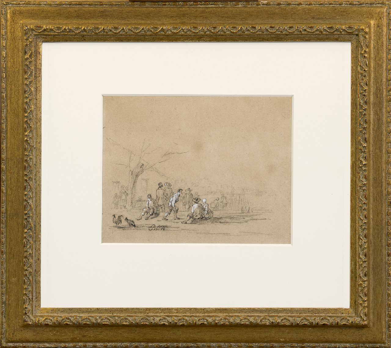 Koekkoek B.C. | Barend Cornelis Koekkoek, Studie van kegelende figuren, krijt op gekleurd papier 15,8 x 19,6 cm, gesigneerd linksonder met initialen Koekkoek B.C. | Barend Cornelis Koekkoek, Studie van kegelende figuren, krijt op gekleurd papier 15,8 x 19,6 cm, gesigneerd linksonder met initialen
