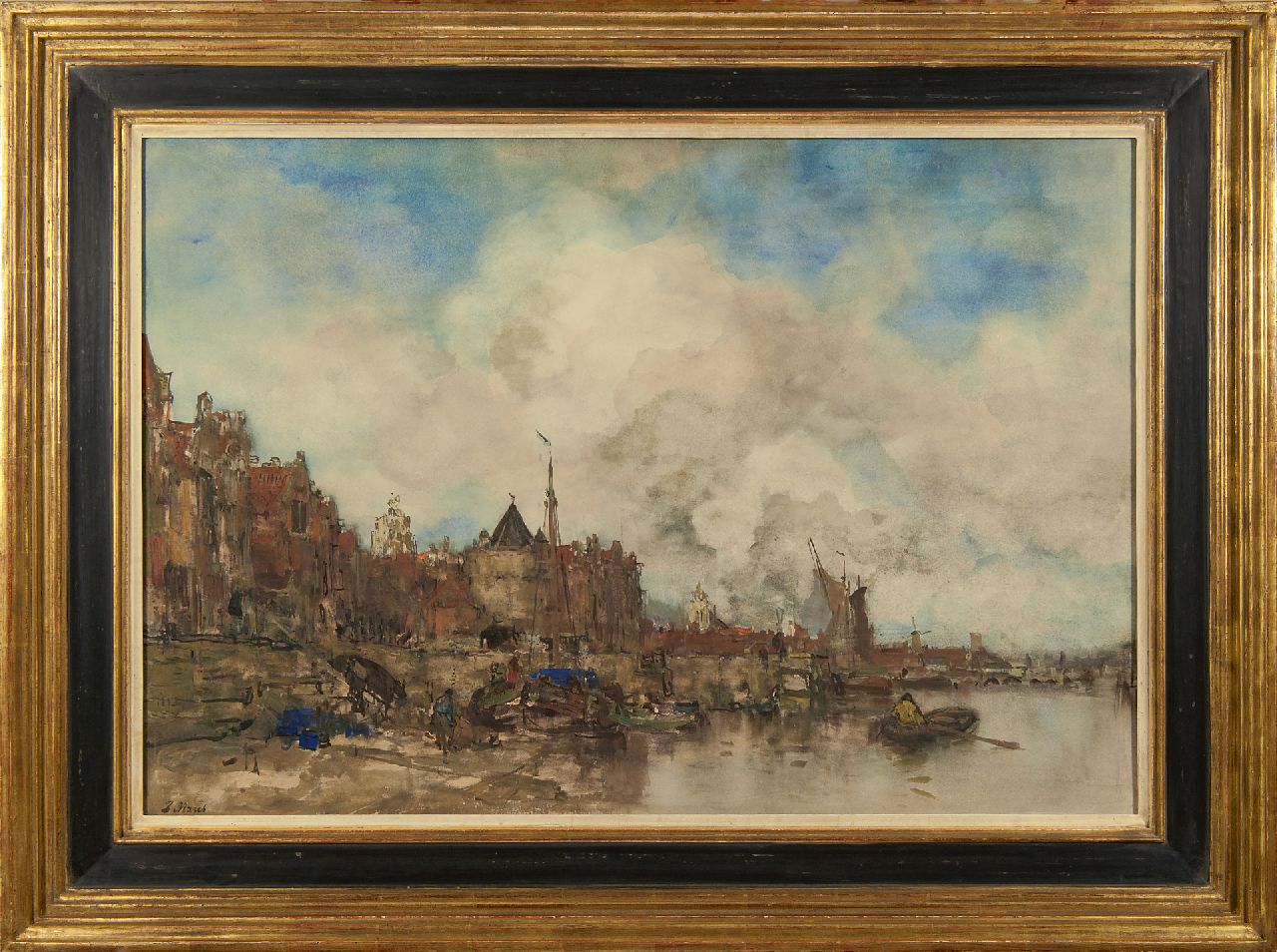 Maris J.H. | Jacobus Hendricus 'Jacob' Maris | Aquarellen en tekeningen te koop aangeboden | Capriccio gezicht op Amsterdam, aquarel op papier 64,0 x 91,0 cm, gesigneerd linksonder en te dateren ca. 1885 Maris J.H. | Jacobus Hendricus 'Jacob' Maris | Aquarellen en tekeningen te koop aangeboden | Capriccio gezicht op Amsterdam, aquarel op papier 64,0 x 91,0 cm, gesigneerd linksonder en te dateren ca. 1885