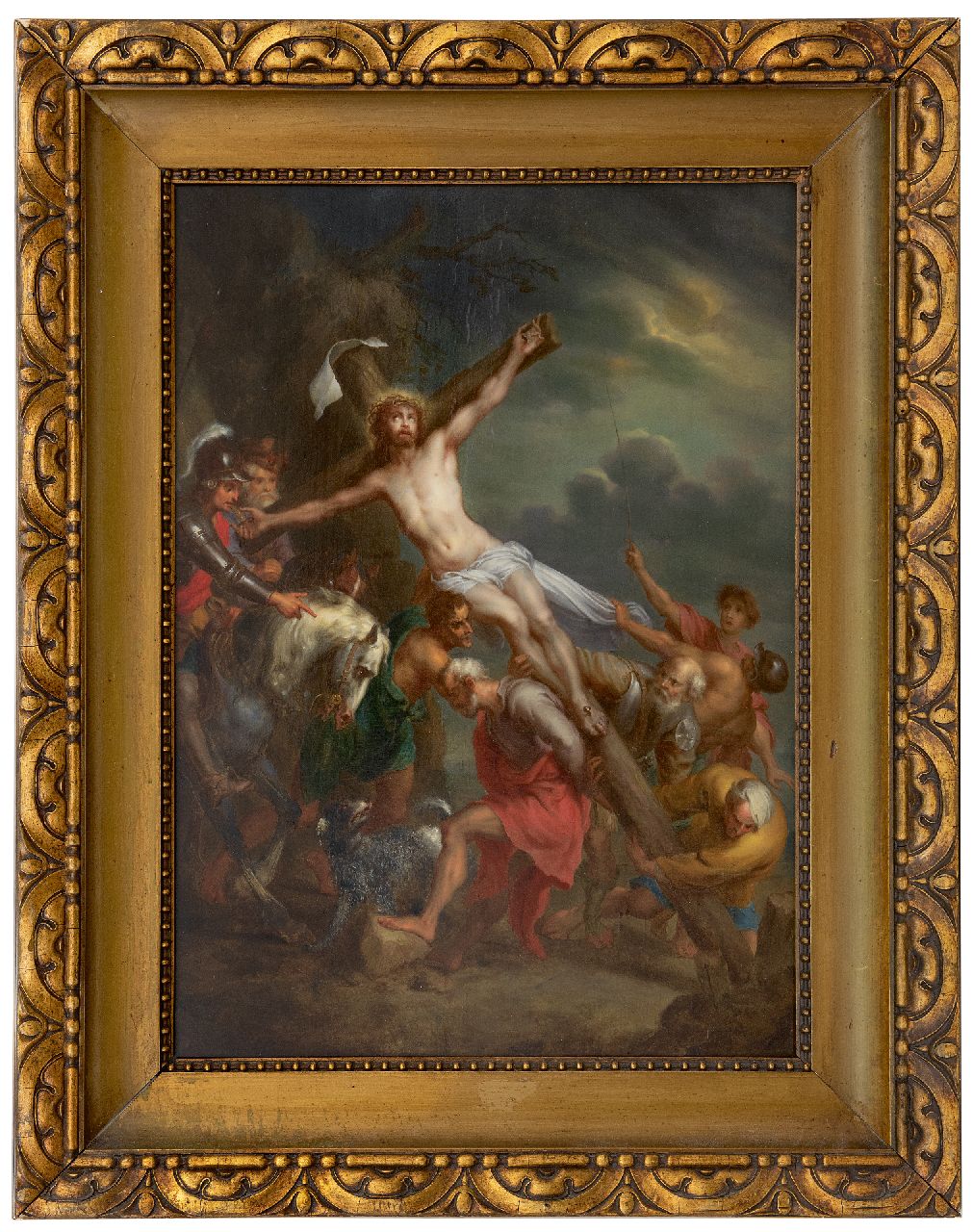 Belgische School, 19e eeuw   | Belgische School, 19e eeuw | Schilderijen te koop aangeboden | De kruisoprichting - Jesus Christus, olieverf op paneel 48,3 x 35,0 cm