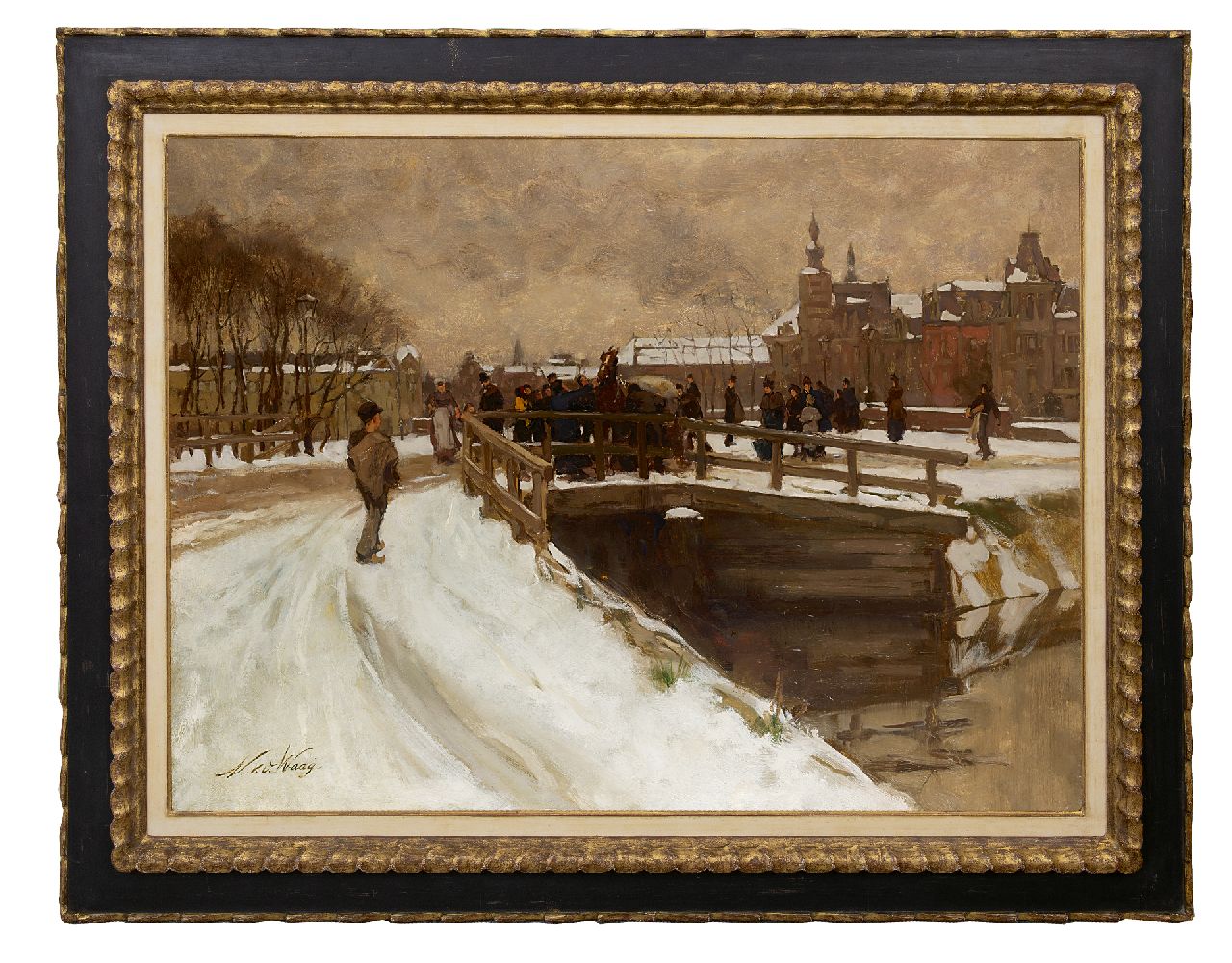 Waay N. van der | Nicolaas van der Waay, De Amsterdamse Stadhouderskade in de sneeuw, olieverf op doek 75,4 x 100,7 cm, gesigneerd linksonder Waay N. van der | Nicolaas van der Waay, De Amsterdamse Stadhouderskade in de sneeuw, olieverf op doek 75,4 x 100,7 cm, gesigneerd linksonder
