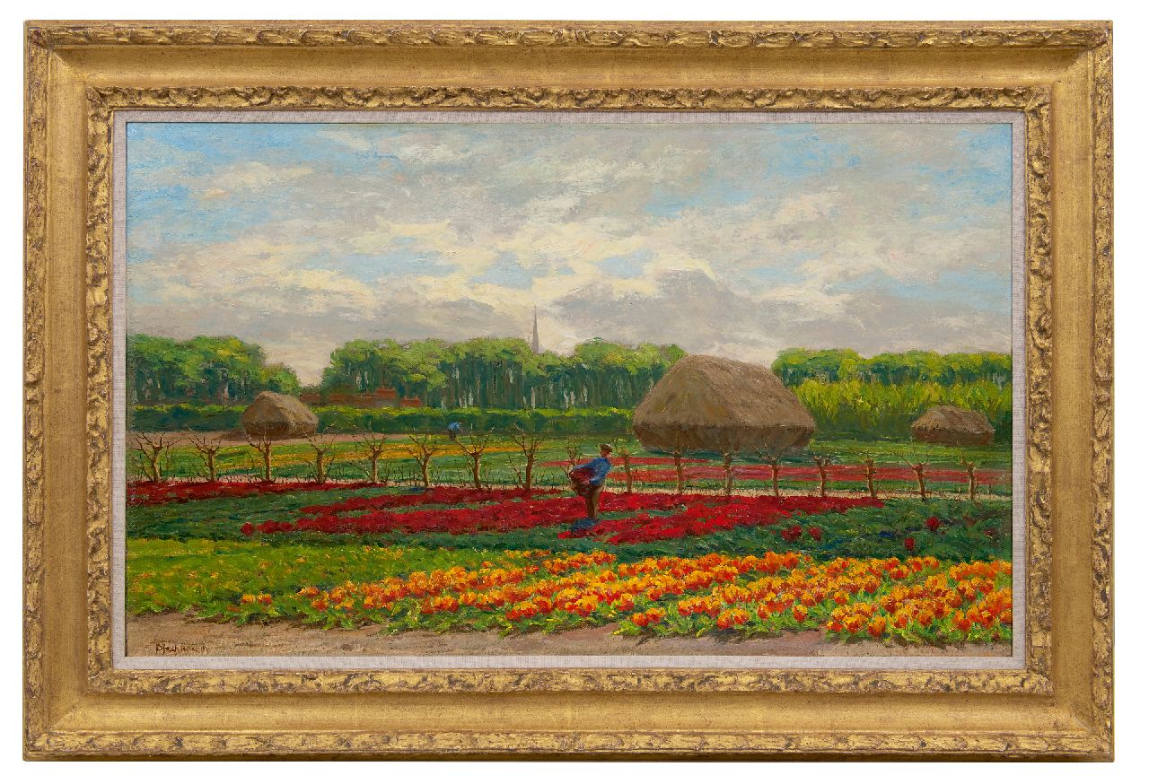 Bleckmann W.C.C. | Wilhelm Christiaan Constant Bleckmann, Werkende boeren op bollenveld, olieverf op doek 58,4 x 95,5 cm, gesigneerd linksonder Bleckmann W.C.C. | Wilhelm Christiaan Constant Bleckmann, Werkende boeren op bollenveld, olieverf op doek 58,4 x 95,5 cm, gesigneerd linksonder