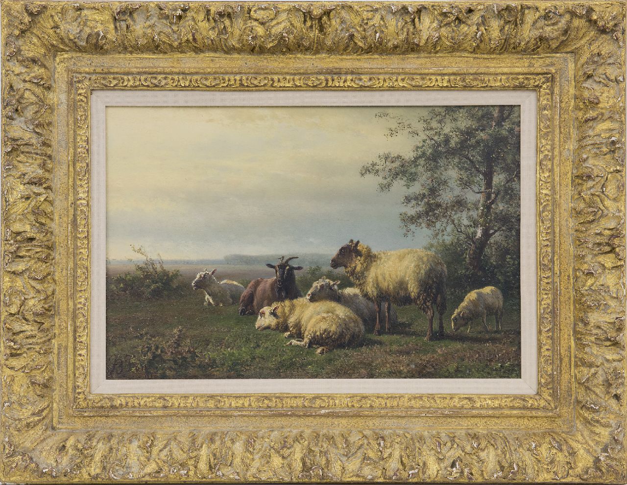 Tom J.B. | Jan Bedijs Tom, Schapen en bok in de wei (alleen samen met pendant), olieverf op paneel 19,9 x 29,4 cm, gesigneerd linksonder Tom J.B. | Jan Bedijs Tom, Schapen en bok in de wei (alleen samen met pendant), olieverf op paneel 19,9 x 29,4 cm, gesigneerd linksonder