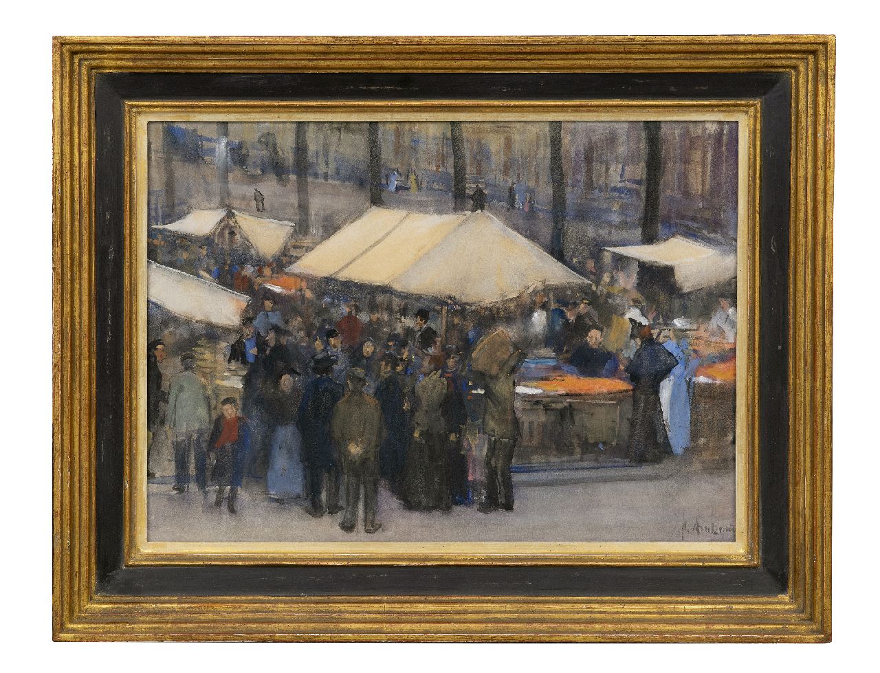 Arntzenius P.F.N.J. | Pieter Florentius Nicolaas Jacobus 'Floris' Arntzenius, Markt op de Prinsegracht in Den Haag, aquarel op papier 32,2 x 43,1 cm, gesigneerd rechtsonder Arntzenius P.F.N.J. | Pieter Florentius Nicolaas Jacobus 'Floris' Arntzenius, Markt op de Prinsegracht in Den Haag, aquarel op papier 32,2 x 43,1 cm, gesigneerd rechtsonder