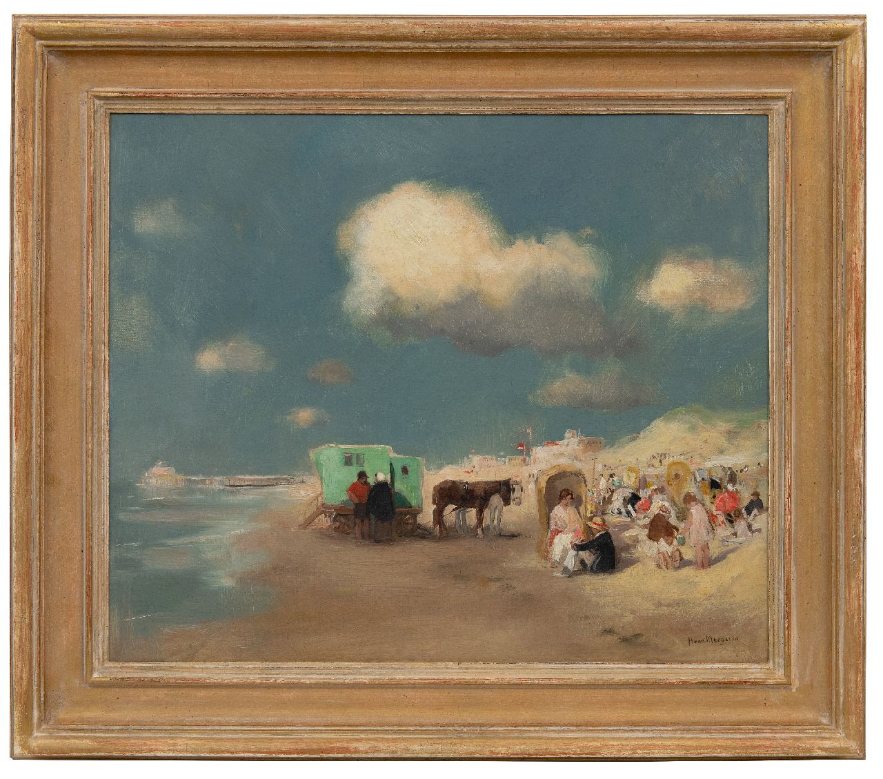 Meegeren H.A. van | Henricus Antonius 'Han' van Meegeren | Schilderijen te koop aangeboden | Zomerse dag op het strand bij Scheveningen, olieverf op doek 50,0 x 60,0 cm, gesigneerd rechtsonder en zonder lijst Meegeren H.A. van | Henricus Antonius 'Han' van Meegeren | Schilderijen te koop aangeboden | Zomerse dag op het strand bij Scheveningen, olieverf op doek 50,0 x 60,0 cm, gesigneerd rechtsonder en zonder lijst
