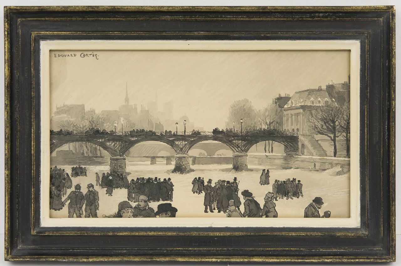 Cortes E. | Edouard Cortes | Aquarellen en tekeningen te koop aangeboden | Schaatsers op de Seine, Parijs, inkt op papier 17,1 x 30,8 cm, gesigneerd linksboven Cortes E. | Edouard Cortes | Aquarellen en tekeningen te koop aangeboden | Schaatsers op de Seine, Parijs, inkt op papier 17,1 x 30,8 cm, gesigneerd linksboven