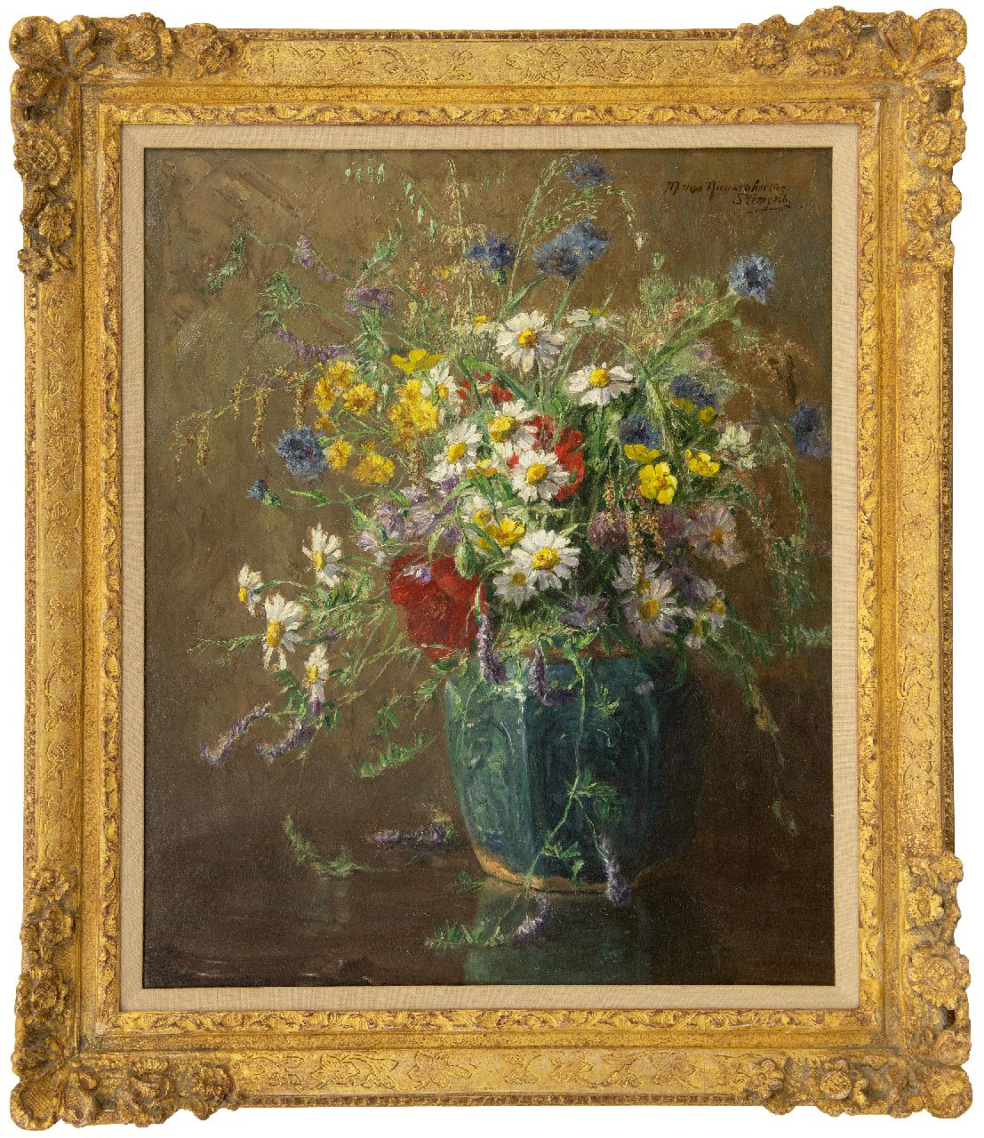 Nieuwenhoven-Stempels J.C.M. van | Johanna Catharina 'Maria' van Nieuwenhoven-Stempels, Bloemstilleven, olieverf op doek 56,0 x 46,0 cm, gesigneerd rechtsboven