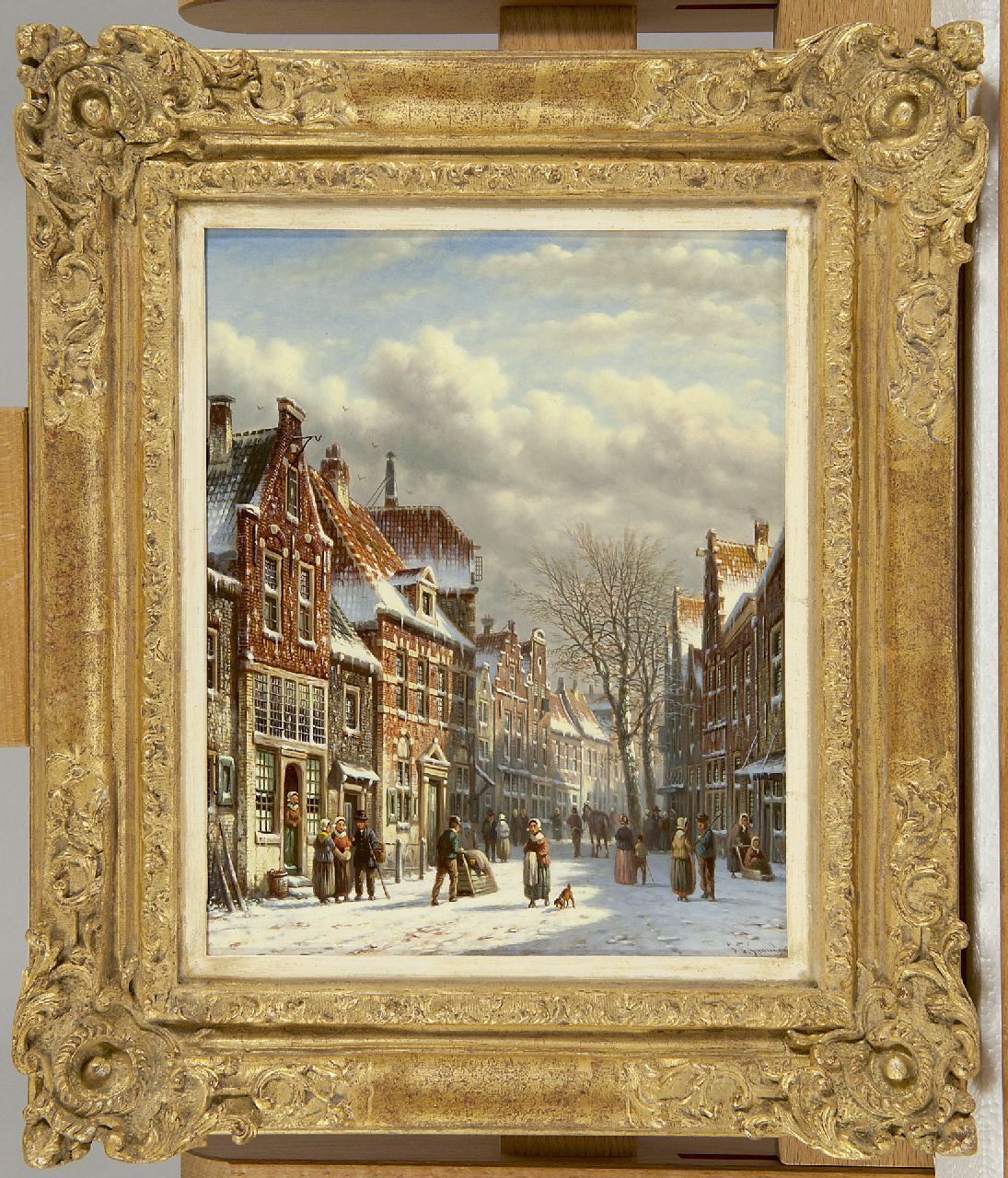 Spohler J.F. | Johannes Franciscus Spohler, Figuren op een besneeuwd stadsplein (pendant van 15516), olieverf op paneel 26,3 x 21,6 cm, gesigneerd rechtsonder Spohler J.F. | Johannes Franciscus Spohler, Figuren op een besneeuwd stadsplein (pendant van 15516), olieverf op paneel 26,3 x 21,6 cm, gesigneerd rechtsonder