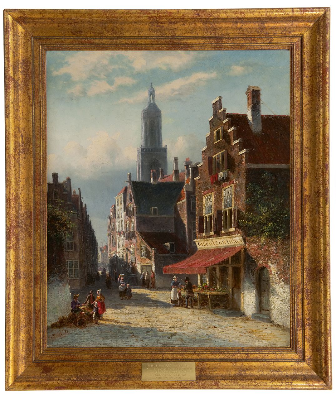 Hulk sr. J.F. | Johannes Frederik Hulk sr., Hollands straatje met groentewinkel, olieverf op doek 57,0 x 46,5 cm, gesigneerd linksonder Hulk sr. J.F. | Johannes Frederik Hulk sr., Hollands straatje met groentewinkel, olieverf op doek 57,0 x 46,5 cm, gesigneerd linksonder