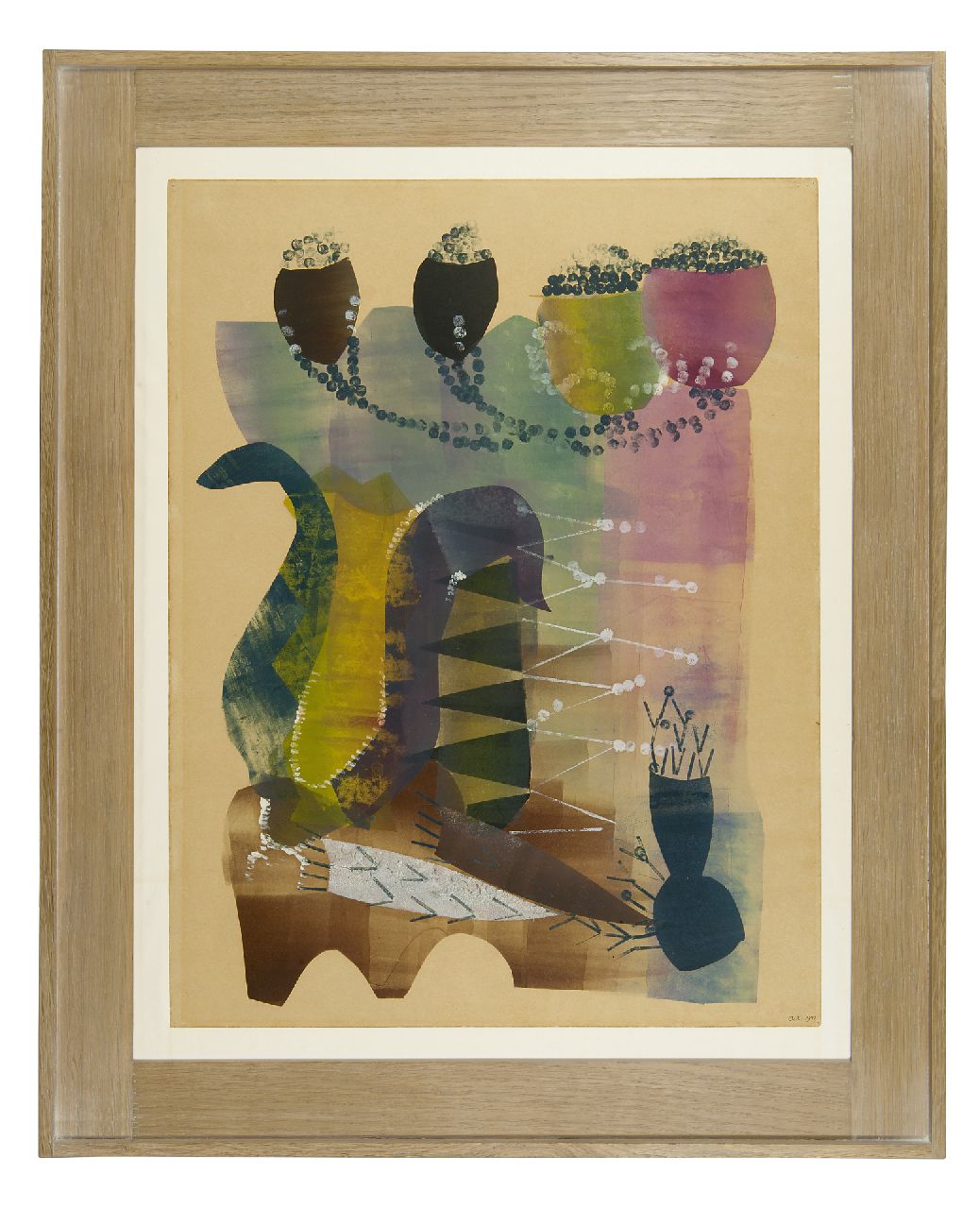 Werkman H.N.  | Hendrik Nicolaas Werkman, Compositie met plantenvormen, sjabloon en stempel op papier 65,3 x 50,0 cm, gedateerd Oct. 1942