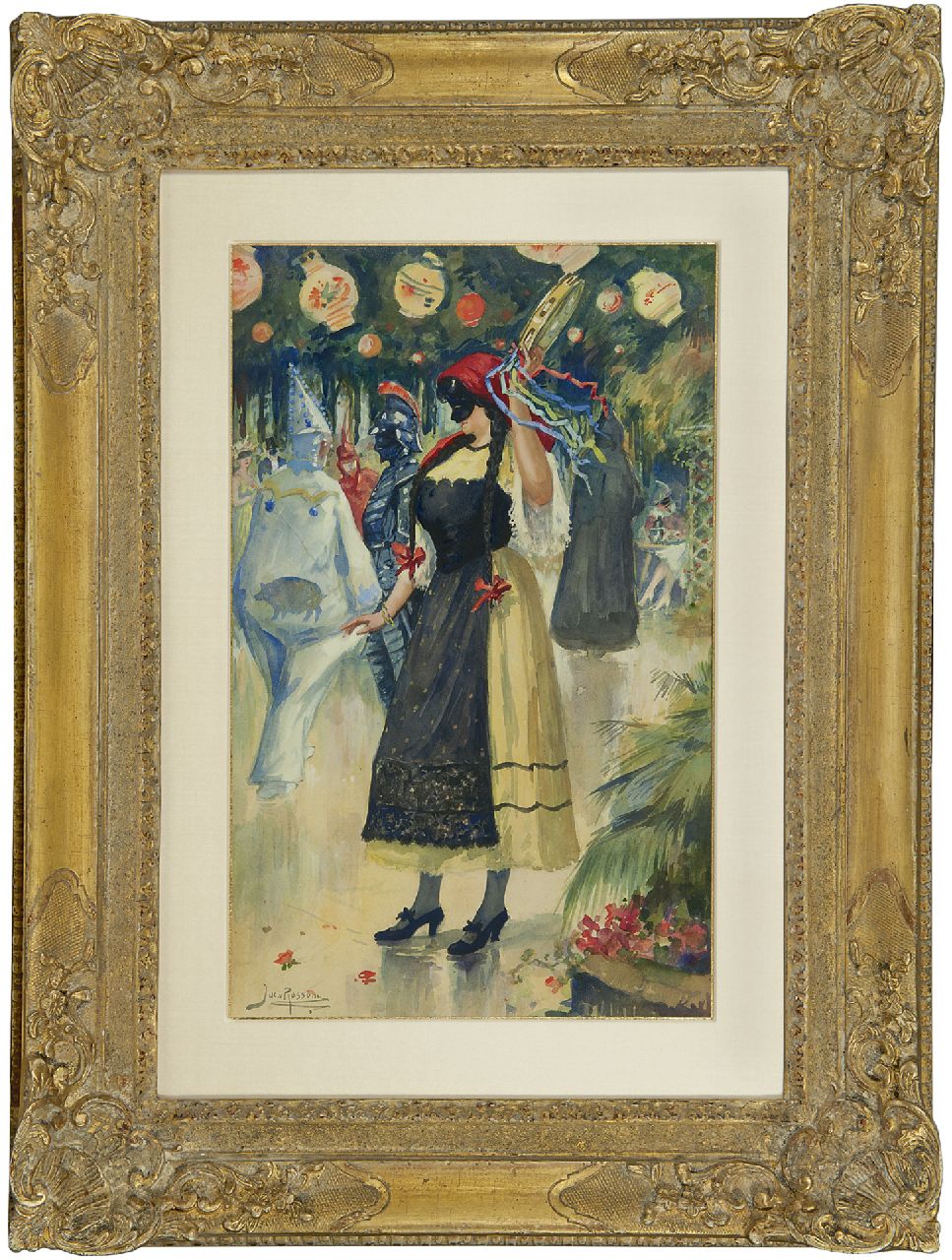 Rossum J.W. van | Jacobus Willem 'Jacob' van Rossum | Aquarellen en tekeningen te koop aangeboden | Bal masqué, aquarel op papier 42,0 x 26,0 cm, gesigneerd linksonder
