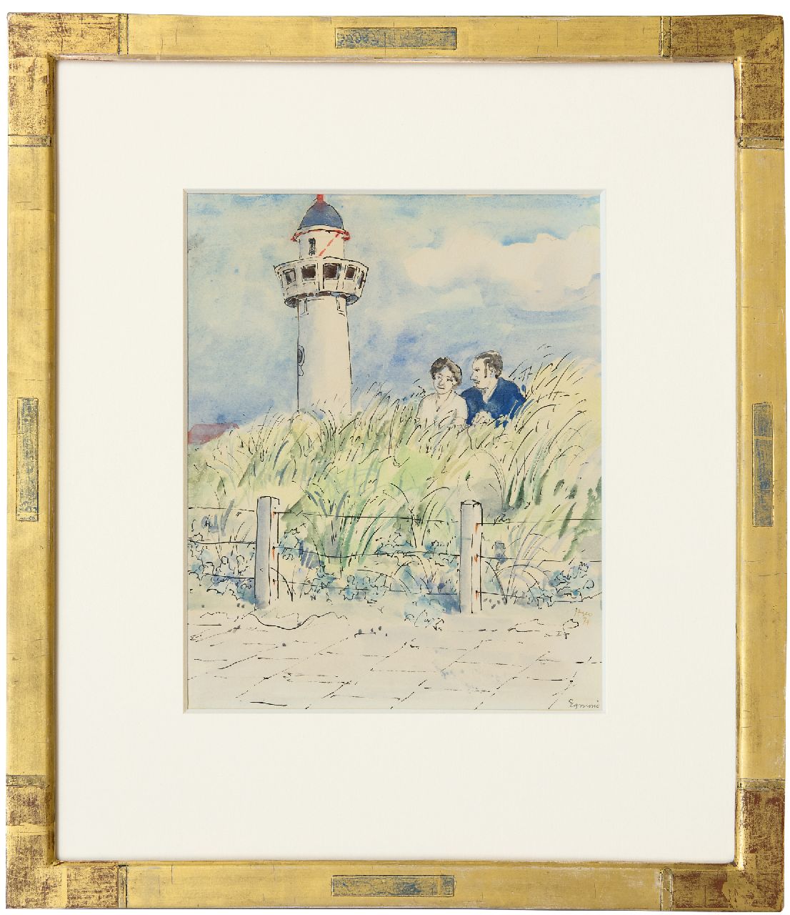 Kamerlingh Onnes H.H. | 'Harm' Henrick Kamerlingh Onnes, Paartje in de duinen van Egmond aan Zee, pen, inkt en aquarel op papier 25,7 x 21,0 cm, gesigneerd rechtsonder en gedateerd '74 Kamerlingh Onnes H.H. | 'Harm' Henrick Kamerlingh Onnes, Paartje in de duinen van Egmond aan Zee, pen, inkt en aquarel op papier 25,7 x 21,0 cm, gesigneerd rechtsonder en gedateerd '74