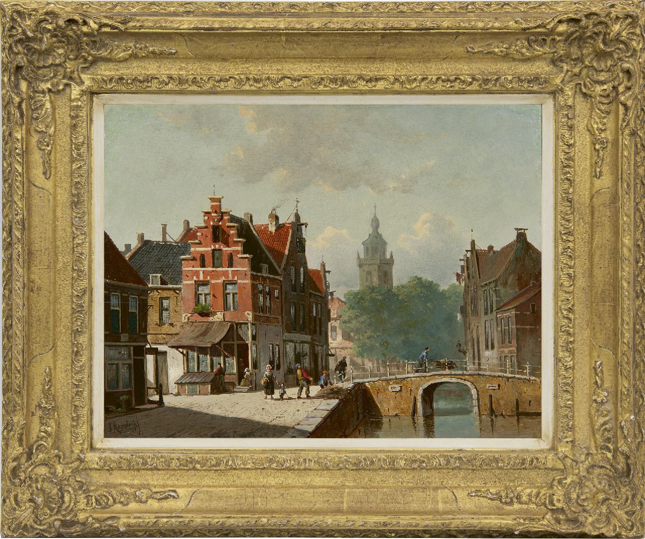 Roosdorp F. | Frederik Roosdorp, Hollandse stadsgracht in de zomer, olieverf op paneel 28,0 x 36,5 cm, gesigneerd linksonder Roosdorp F. | Frederik Roosdorp, Hollandse stadsgracht in de zomer, olieverf op paneel 28,0 x 36,5 cm, gesigneerd linksonder