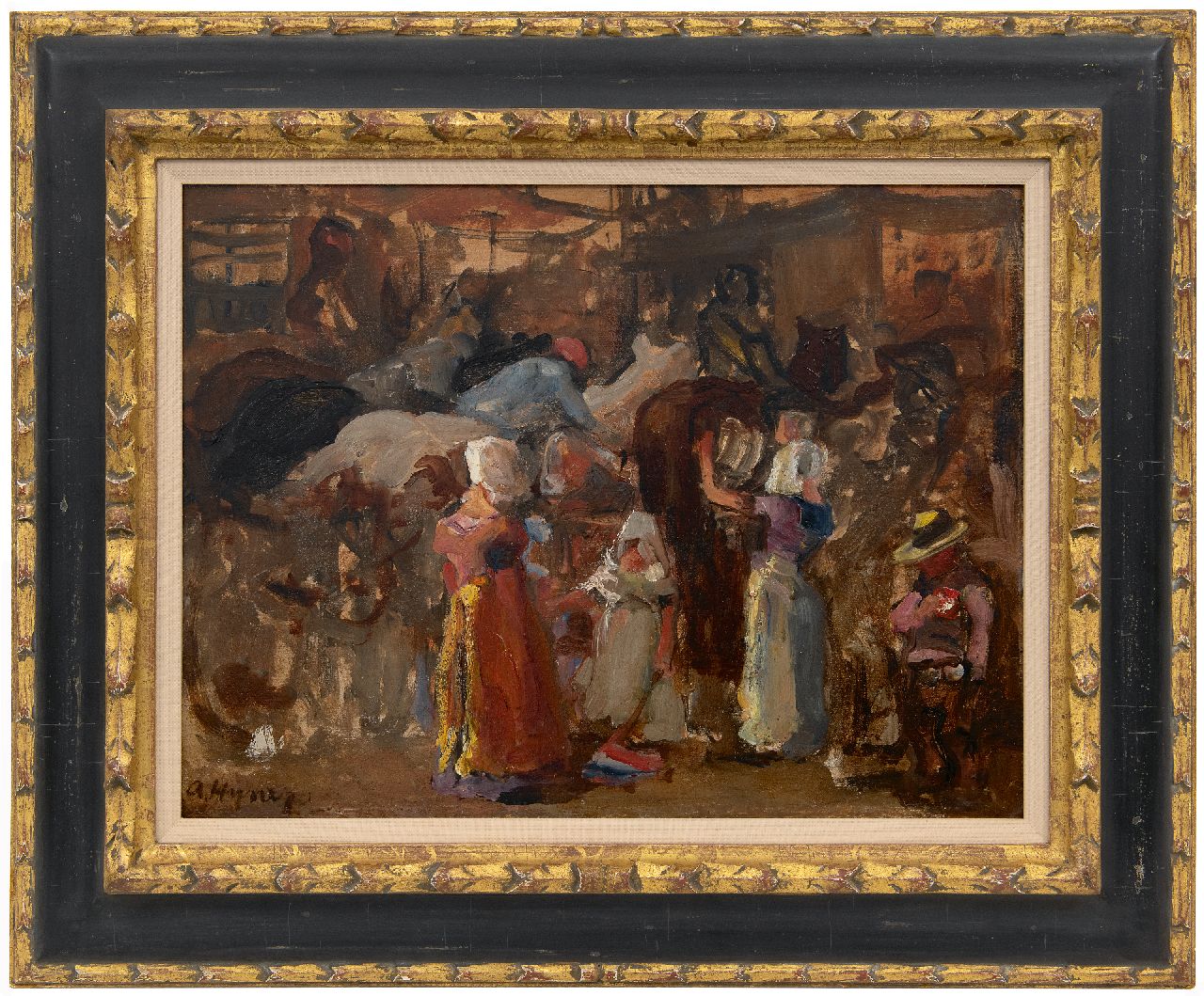 Hijner A.  | Arend Hijner, Hippisch festijn in Goes, olieverf op schildersboard 30,2 x 40,1 cm, gesigneerd linksonder