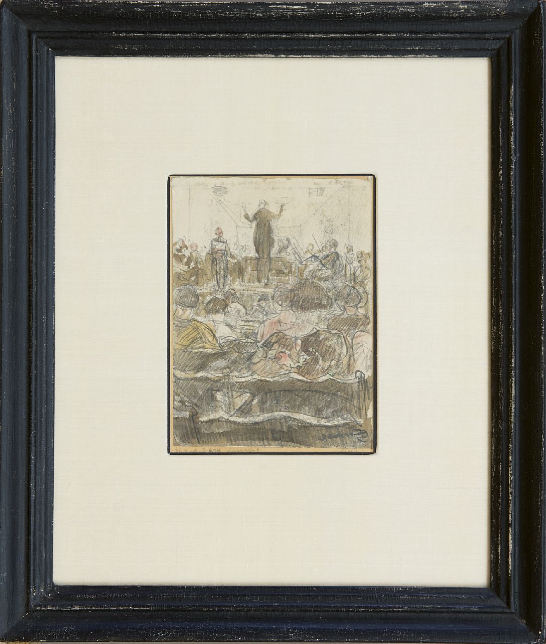 Cossaar J.C.W.  | Jacobus Cornelis Wyand 'Ko' Cossaar | Aquarellen en tekeningen te koop aangeboden | Concert o.l.v. H. v.d. Berg, orkestdirigent te Delft, tekening op papier 15,5 x 11,5 cm, gesigneerd rechtsonder