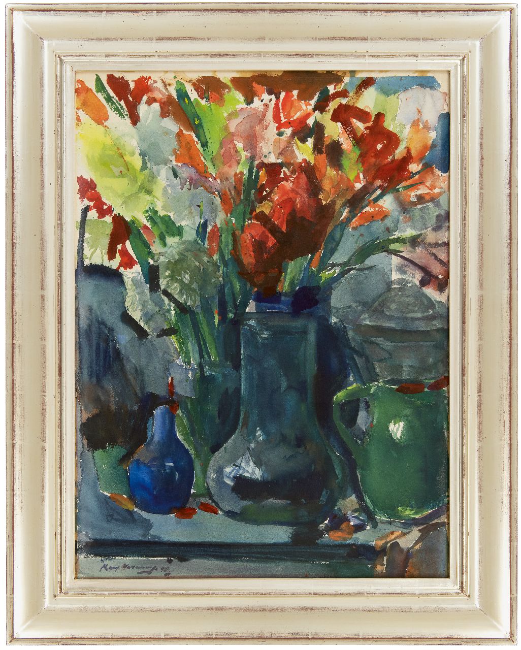 Verwey K.  | Kees Verwey | Aquarellen en tekeningen te koop aangeboden | Gladiolen, aquarel op papier 74,0 x 55,0 cm, gesigneerd linksonder en gedateerd '48