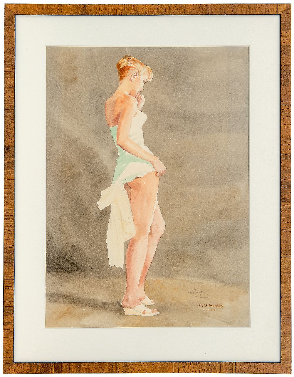 Hamers P.J. | Philippus Jacob 'Flip' Hamers, Pin-upgirl, potlood en aquarel op papier 51,3 x 38,3 cm, gesigneerd rechtsonder en gedateerd 1956 Hamers P.J. | Philippus Jacob 'Flip' Hamers, Pin-upgirl, potlood en aquarel op papier 51,3 x 38,3 cm, gesigneerd rechtsonder en gedateerd 1956