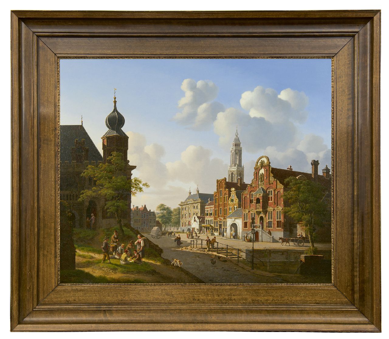 Verheijen J.H. | Jan Hendrik Verheijen, Zonnig stadsgezicht met kaartspelers op de voorgrond, olieverf op doek 66,9 x 79,6 cm, gesigneerd rechtsonder Verheijen J.H. | Jan Hendrik Verheijen, Zonnig stadsgezicht met kaartspelers op de voorgrond, olieverf op doek 66,9 x 79,6 cm, gesigneerd rechtsonder