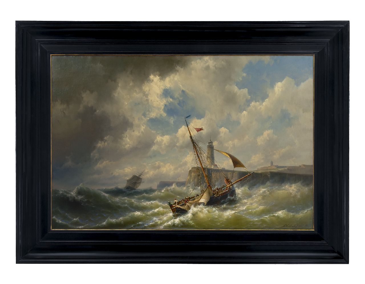 Koekkoek jr. H. | Hermanus Koekkoek jr., Het binnenlopen van de haven bij storm, olieverf op doek 84,6 x 128,8 cm, gesigneerd rechtsonder en gedateerd 1860 Koekkoek jr. H. | Hermanus Koekkoek jr., Het binnenlopen van de haven bij storm, olieverf op doek 84,6 x 128,8 cm, gesigneerd rechtsonder en gedateerd 1860