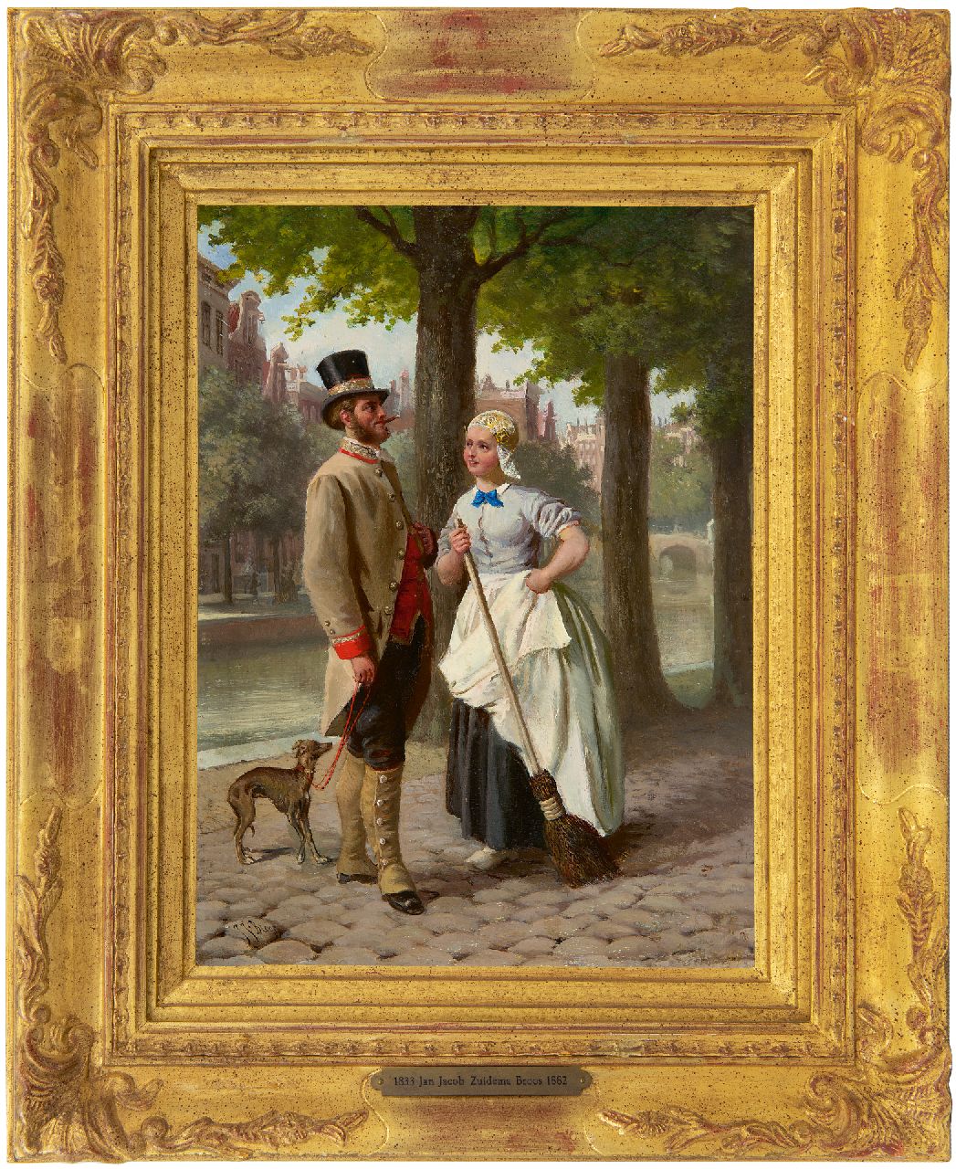 Zuidema Broos J.J. | Jan Jacob Zuidema Broos, Romance op de gracht, Amsterdam, olieverf op paneel 29,0 x 21,0 cm, gesigneerd linksonder Zuidema Broos J.J. | Jan Jacob Zuidema Broos, Romance op de gracht, Amsterdam, olieverf op paneel 29,0 x 21,0 cm, gesigneerd linksonder
