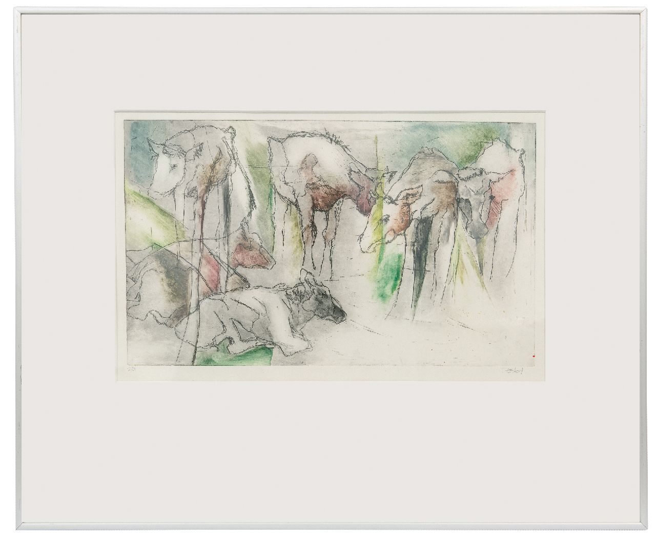 Stoel E.  | E. Stoel | Grafiek te koop aangeboden | Studies van koeien, ets op papier 23,5 x 39,5 cm, gesigneerd rechtsonder (in potlood)