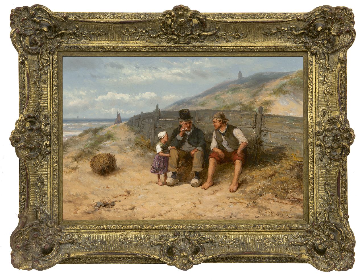 Koekkoek J.H.B.  | Johannes Hermanus Barend 'Jan H.B.' Koekkoek, Rustende vissersfamilie op het strand van Scheveningen, olieverf op paneel 31,1 x 45,1 cm, gesigneerd rechtsonder