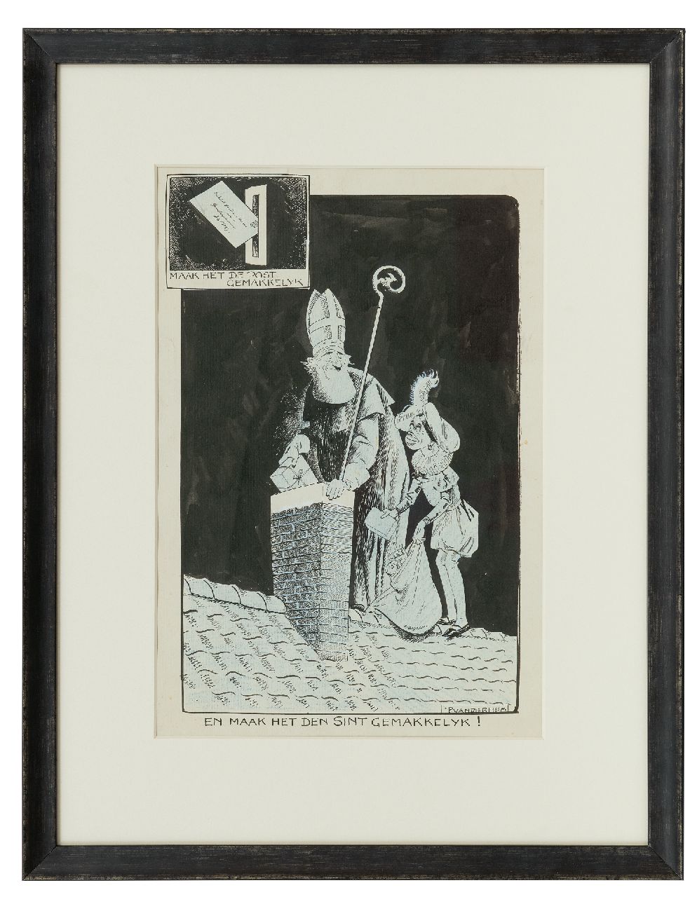 Hem P. van der | Pieter 'Piet' van der Hem | Aquarellen en tekeningen te koop aangeboden | Sint Nicolaasavond, Oost-Indische inkt en krijt op papier 38,5 x 24,8 cm, gesigneerd rechtsonder Hem P. van der | Pieter 'Piet' van der Hem | Aquarellen en tekeningen te koop aangeboden | Sint Nicolaasavond, Oost-Indische inkt en krijt op papier 38,5 x 24,8 cm, gesigneerd rechtsonder
