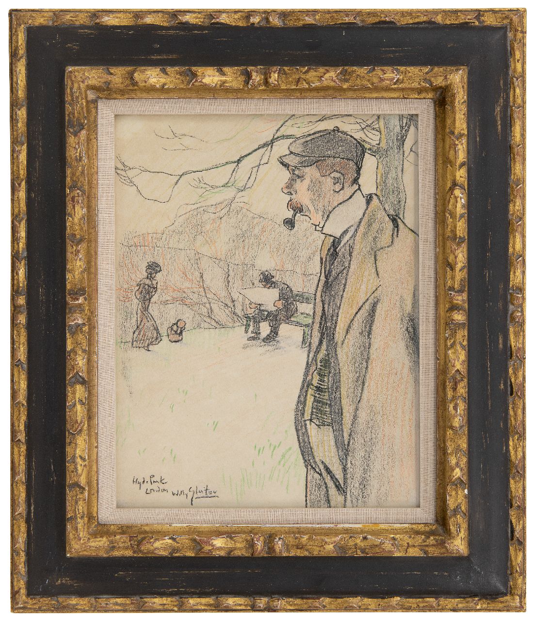 Sluiter J.W. | Jan Willem 'Willy' Sluiter | Aquarellen en tekeningen te koop aangeboden | In Hyde Park, Londen, krijt op papier 28,8 x 22,8 cm, gesigneerd linksonder Sluiter J.W. | Jan Willem 'Willy' Sluiter | Aquarellen en tekeningen te koop aangeboden | In Hyde Park, Londen, krijt op papier 28,8 x 22,8 cm, gesigneerd linksonder