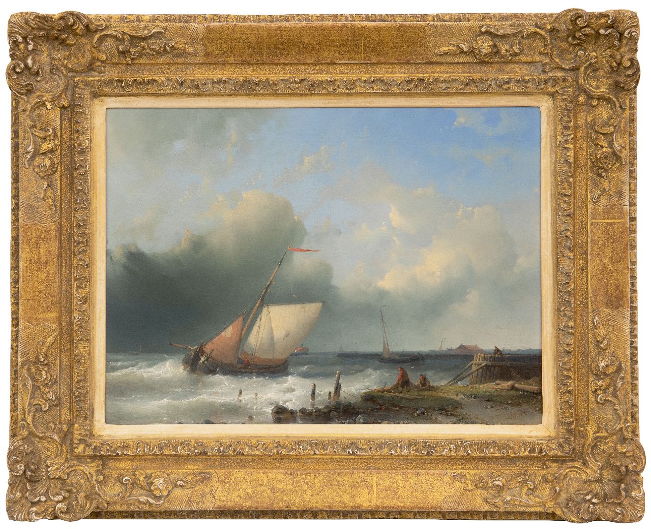 Hulk A.  | Abraham Hulk | Schilderijen te koop aangeboden | Laverende zeilschepen voor de kust, olieverf op paneel 26,6 x 36,2 cm, gesigneerd rechtsonder
