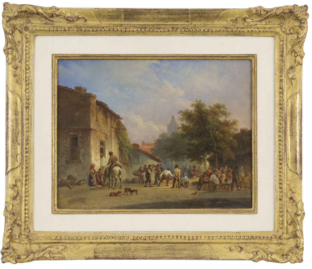Gijselman W. | Warner Gijselman | Schilderijen te koop aangeboden | Kegelen op het dorpsplein, olieverf op doek 17,9 x 23,0 cm, gesigneerd rechtsonder Gijselman W. | Warner Gijselman | Schilderijen te koop aangeboden | Kegelen op het dorpsplein, olieverf op doek 17,9 x 23,0 cm, gesigneerd rechtsonder
