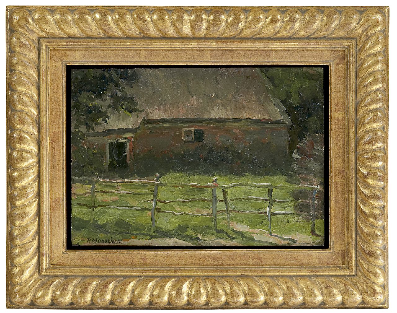 Mondriaan P.C. | Pieter Cornelis 'Piet' Mondriaan, Boerderijtje achter een hek, olieverf op doek op paneel 20,5 x 29,1 cm, gesigneerd linksonder en 1904 Mondriaan P.C. | Pieter Cornelis 'Piet' Mondriaan, Boerderijtje achter een hek, olieverf op doek op paneel 20,5 x 29,1 cm, gesigneerd linksonder en 1904