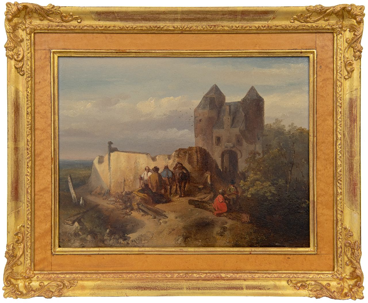 Rochussen Ch. | Charles Rochussen | Schilderijen te koop aangeboden | Landschap met reizigers bij een ruïne (pendant), olieverf op paneel 25,5 x 33,5 cm, gesigneerd linksonder en gedateerd '42 Rochussen Ch. | Charles Rochussen | Schilderijen te koop aangeboden | Landschap met reizigers bij een ruïne (pendant), olieverf op paneel 25,5 x 33,5 cm, gesigneerd linksonder en gedateerd '42