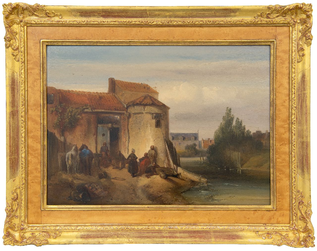 Rochussen Ch.  | Charles Rochussen | Schilderijen te koop aangeboden | Rustende reizigers bij een herberg (pendant), olieverf op paneel 27,5 x 38,0 cm, gesigneerd middenonder en gedateerd '43