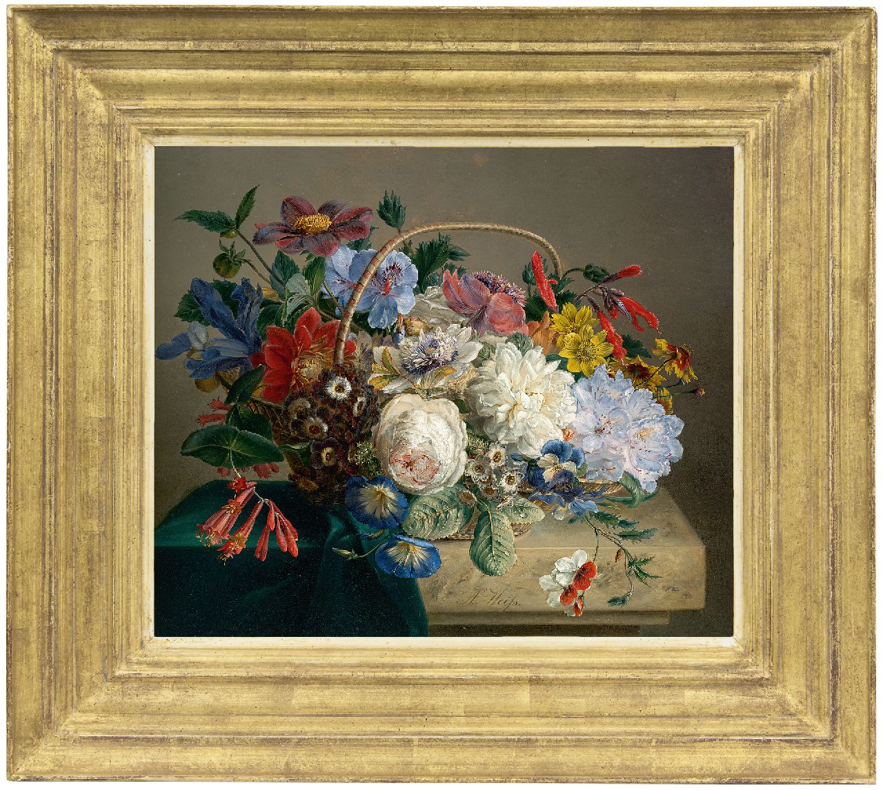 Weiss A. | Anton Weiss | Schilderijen te koop aangeboden | Pronkboeket in een mand, olieverf op paneel 30,7 x 36,4 cm, gesigneerd middenonder en te daterem ca. 1830 Weiss A. | Anton Weiss | Schilderijen te koop aangeboden | Pronkboeket in een mand, olieverf op paneel 30,7 x 36,4 cm, gesigneerd middenonder en te daterem ca. 1830