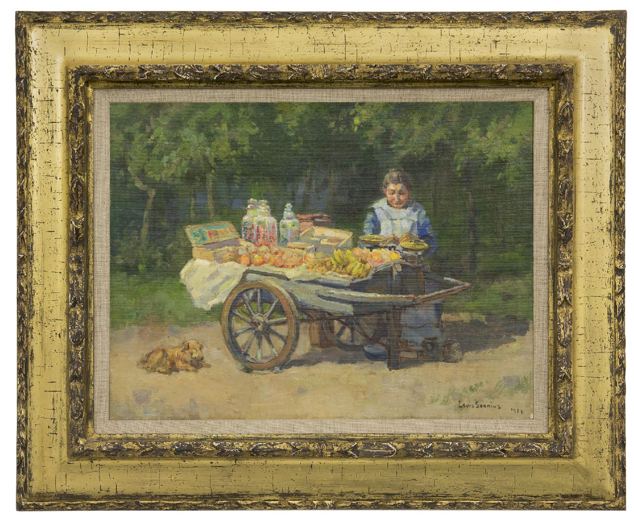 Soonius L. | Lodewijk 'Louis' Soonius | Schilderijen te koop aangeboden | Straatverkoopster met fruit en snoepgoed, olieverf op doek 30,5 x 40,5 cm, gesigneerd rechtsonder en gedateerd 1952 Soonius L. | Lodewijk 'Louis' Soonius | Schilderijen te koop aangeboden | Straatverkoopster met fruit en snoepgoed, olieverf op doek 30,5 x 40,5 cm, gesigneerd rechtsonder en gedateerd 1952